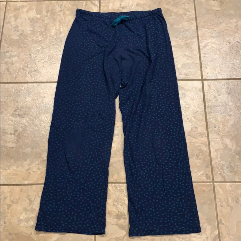 Navy and green polka dot pajama pants